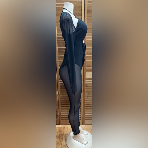 PrettyLittleThing .  Black Mesh Jumpsuit with Long Sleeves - Picture 4 of 7